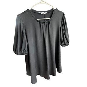 Susana Monaco Black Tunic Puff Sleeve Blouse, Crew Neck, Maternity blouse, SM